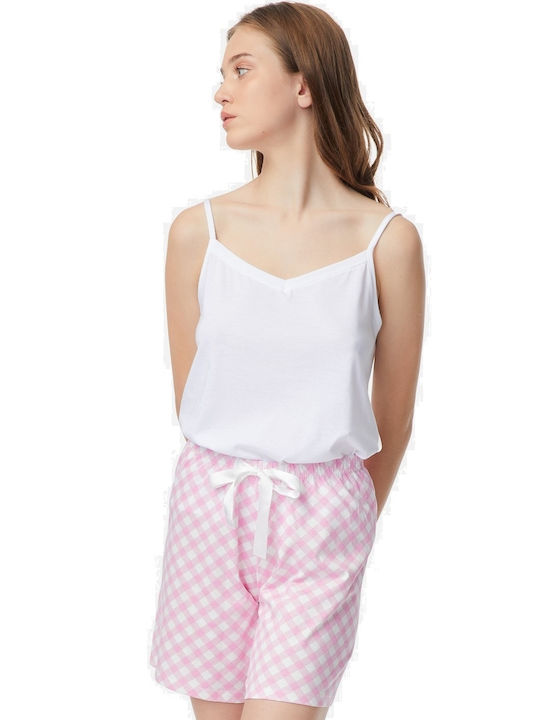 Minerva Sommer Damen Pyjama-Set Ecru-pink