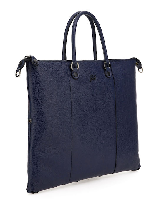 Δερμάτινη Γυναικεία Τσάντα Shopper Ώμου Navy Μπλε