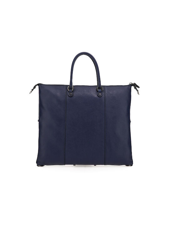 Δερμάτινη Γυναικεία Τσάντα Shopper Ώμου Navy Μπλε