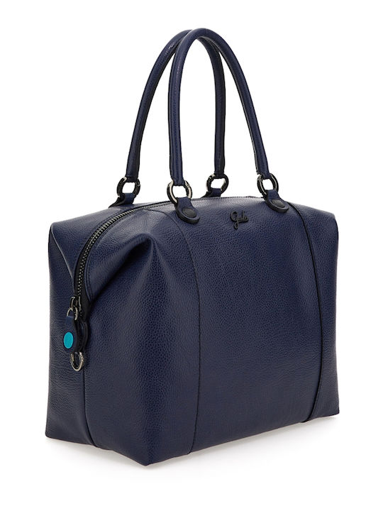 Δερμάτινη Γυναικεία Τσάντα Shopper Ώμου Navy Μπλε