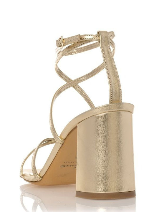 Sante Leather Women's Sandals Gold with Medium Heel