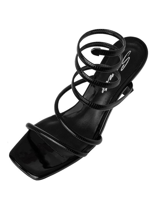 Sante Leather Women's Sandals Black with Medium Heel