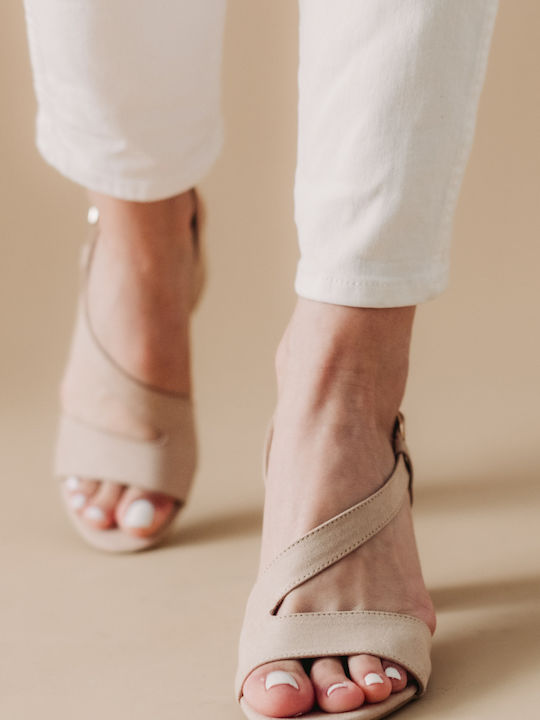Suede Πέδιλα Διαγώνιο Λουράκι 356.82-c Nude