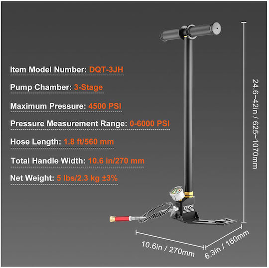 Vevor QQCQBXK0000000001V0 Pump Air Pump Hand with Manometer