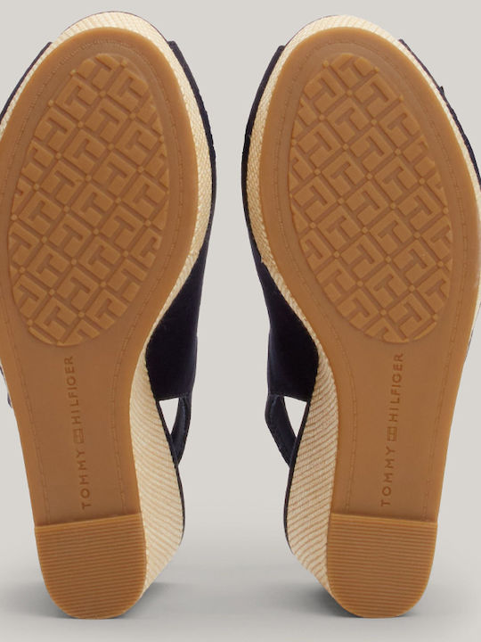 Women's Leather Ankle Strap Platforms Navy Blue
