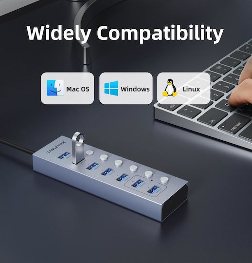 Cabletime USB 3.0 7 Port Hub with USB-A Connection Gray