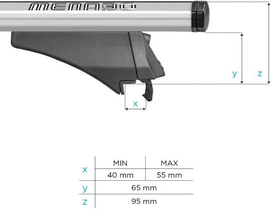 Menabo Menabo Aluminum Car Roof Bars 135cm Set with Roof Rack Legs for Cars with Factory Bars Silver