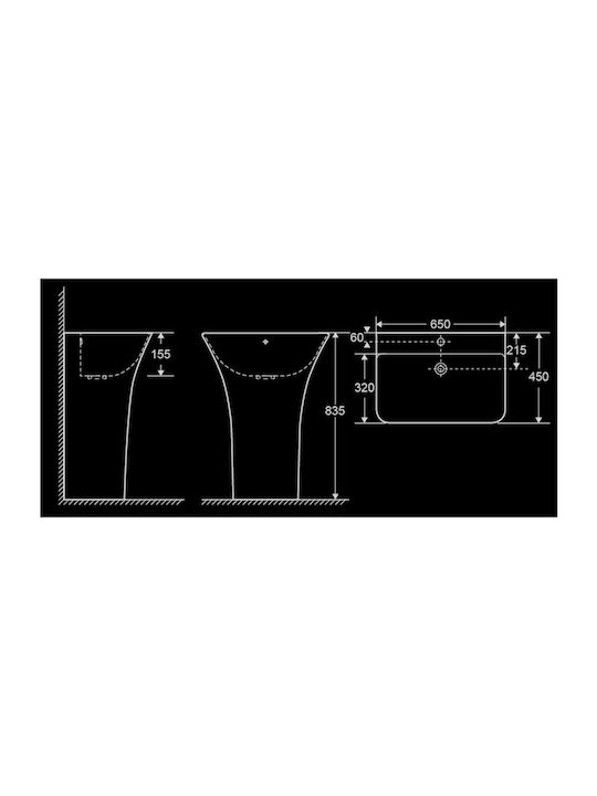 Vinci Slim Επικαθήμενος Νιπτήρας Πορσελάνης 65x45cm Λευκός