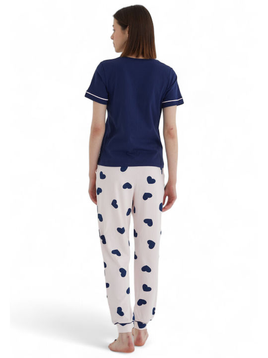 DAY Sommer Damen Pyjama-Set Baumwolle Blue