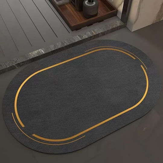 Non-Slip Bath Mat Oval ZE1AG93QWS46C Black 60x40cm