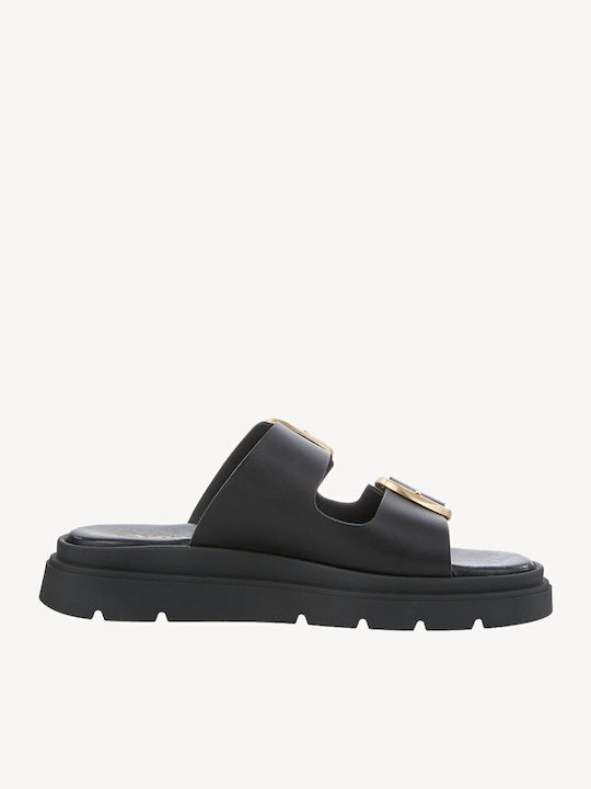 Leather Women's Flat Sandals in Black Color