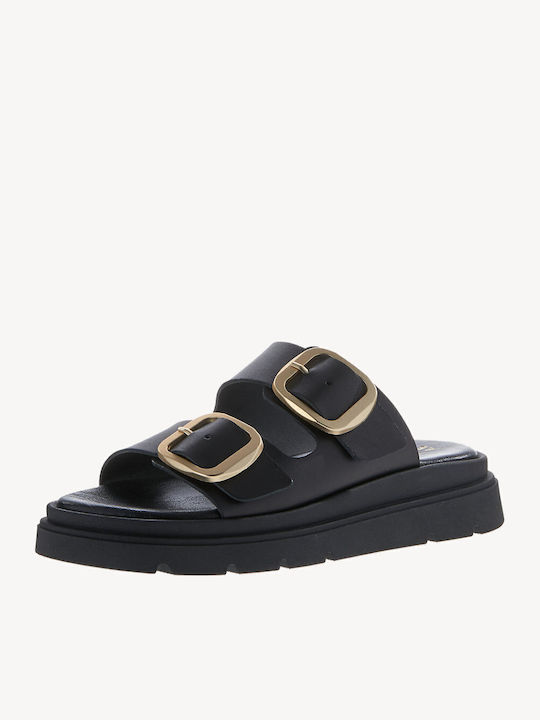 Leather Women's Flat Sandals in Black Color