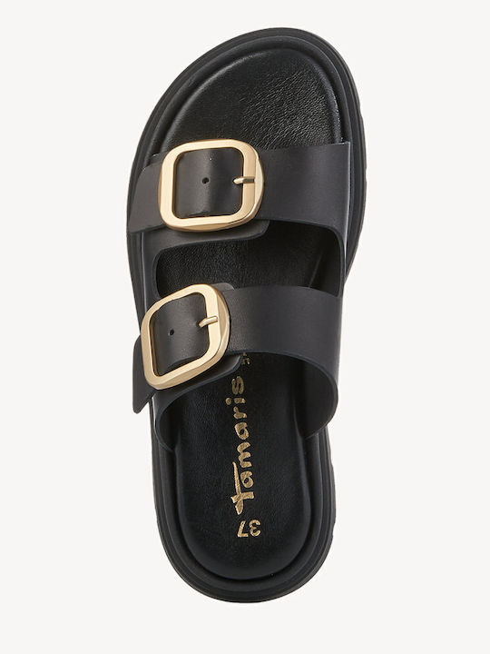 Leather Women's Flat Sandals in Black Color
