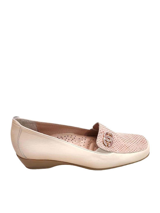 Leder Damen Mokassins in Beige Farbe