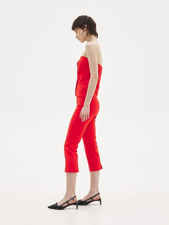 Erika Damen Stoff Capri Hose Rot