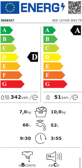 Indesit Πλυντήριο-Στεγνωτήριο Ρούχων 10kg/7kg Ατμού 1400 Στροφές