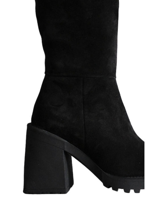 Sochic Shoes Leather High Heel Women's Boots with Zipper Black