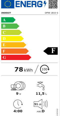 Indesit Freistehender Geschirrspüler für 9 Gedecke B45xH85cm Inox