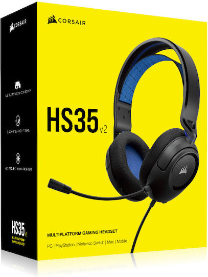 Corsair HS35 V2 Over Ear Gaming Headset με σύνδεση 3.5mm Μπλε for PC / PS4 / PS5 / XBOX