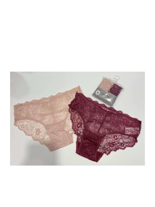 Promise Damen Slip 2Pack mit Spitze Bordeaux