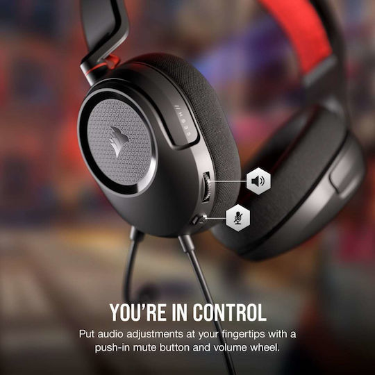 Corsair HS35 V2 Over Ear Gaming Headset with 3.5mm Connection Red for PC / PS4 / PS5 / XBOX