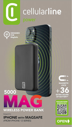 Cellular Line MAG MagSafe Power Bank 5000mAh 7.5W με Θύρα USB-C Μαύρο