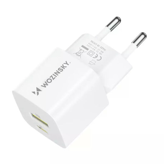 Wozinsky Charger Without Cable GaN with USB-A Port and USB-C Port 33W Power Delivery / Quick Charge 3.0 Whites (WWCEAC)
