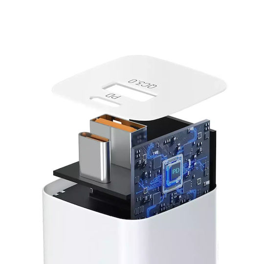Wozinsky Charger Without Cable with USB-A Port and USB-C Port 20W Power Delivery / Quick Charge 3.0 Whites (CMWCW)