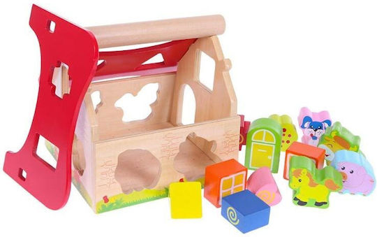 Moni Shape Sorting Toy Educational House with Animals made of Wood for 12++ Months