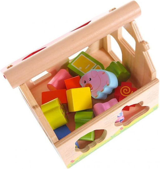 Moni Shape Sorting Toy Educational House with Animals made of Wood for 12++ Months