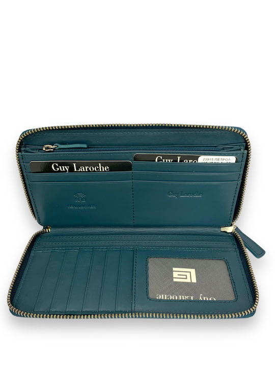 Large Leather Women's Wallet Classic with RFID Petrol Blue