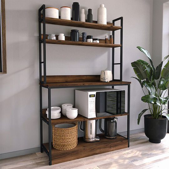 Megapap Foyer Kitchen Rack Metallic 5 Tiers Black Pine Oak 101x36x160.7cm