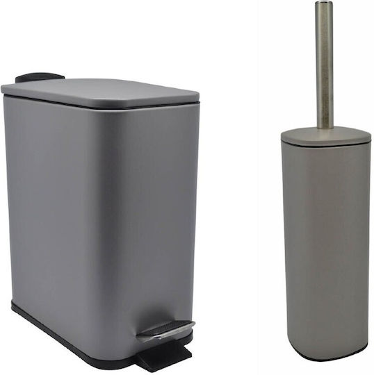 Ankor Metallic Toilet Brush and Basket Set Soft Close 5lt Gray