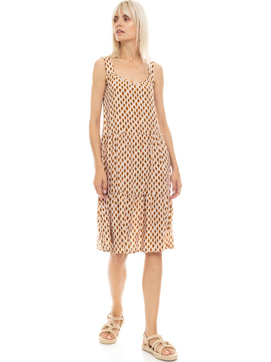 Pink Label B470 Midi Safari Dress Wide Strap Empire Line Coral Beige