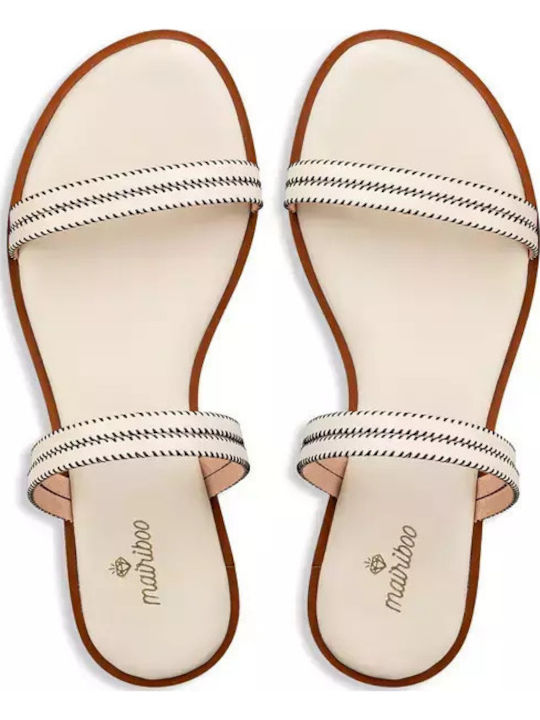Leather Women's Flat Sandals in Beige Color