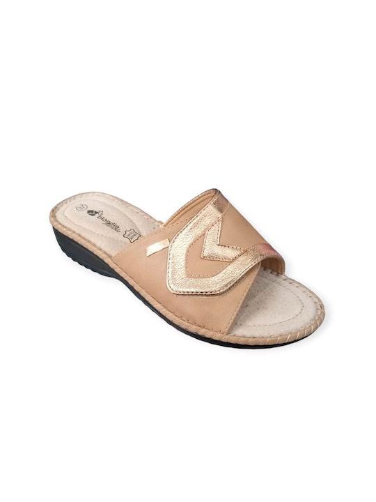 Blondie Leather Women's Flat Sandals Anatomic in Beige Color