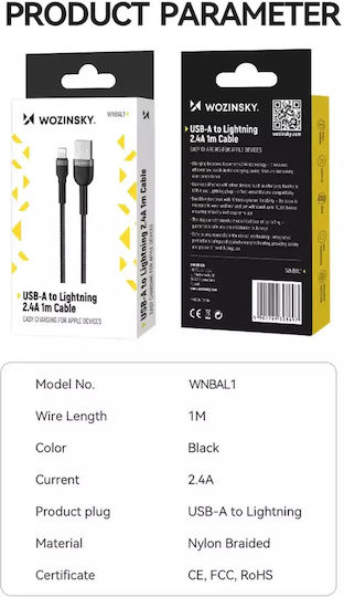 Wozinsky Regular USB-A la Cablu Lightning Negru 1m (WNBAL1)