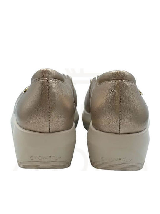 Leather Women's Moccasins in Gold Color