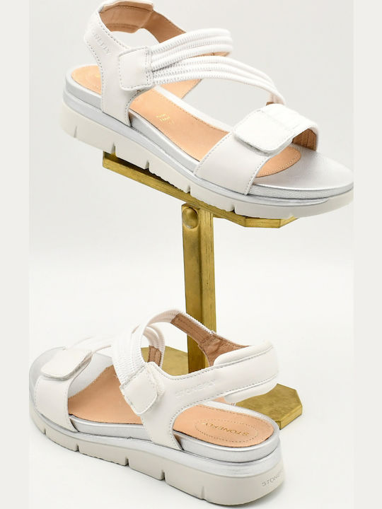 Leather Women's Flat Sandals White