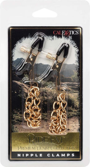 Nipple Clamps Bdsm Erotic Jewelry Ride Em Denim Nipple Clamps Gold