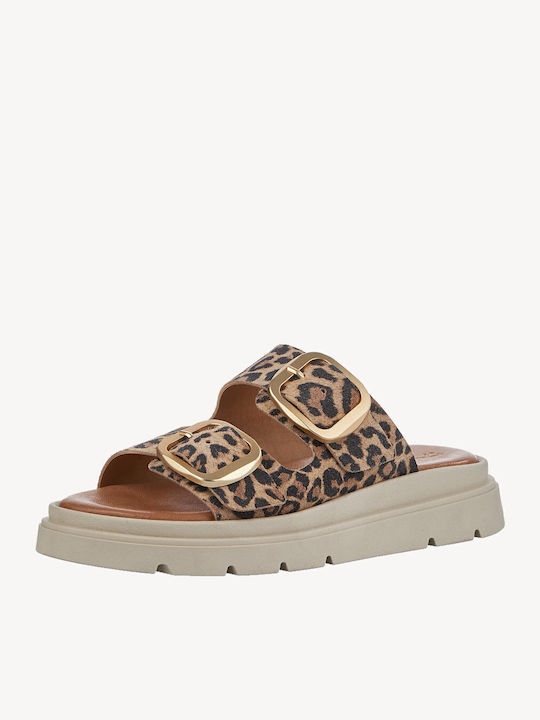Δερμάτινα Γυναικεία Σανδάλια Flatforms Λεοπάρ