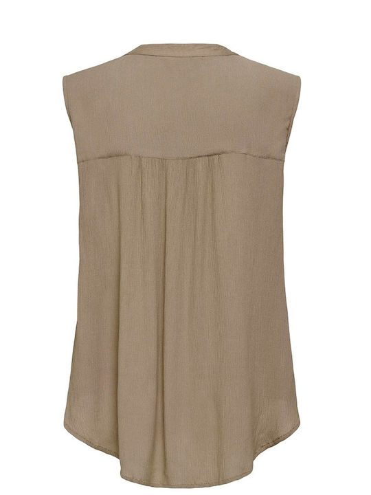 Life Bluza Damă Fără Mâneci cu Decolteu în V Bej