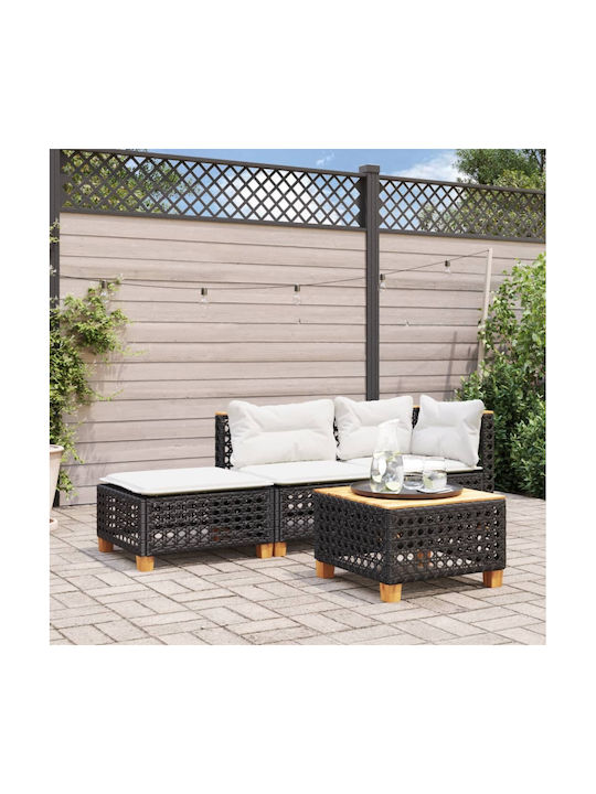 Băncuță Cub Pentru Exterior Rattan Cu Pernă Neagră 63.5x56x32cm