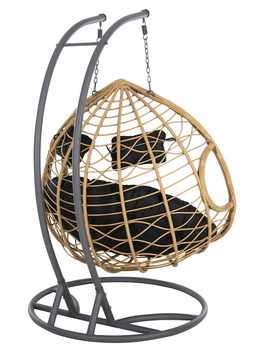 Gracie Κρεμαστή Κούνια Φωλιά με Μαξιλάρι 2 Θέσεων Rattan Μπεζ Μ120xΠ120xΥ200cm