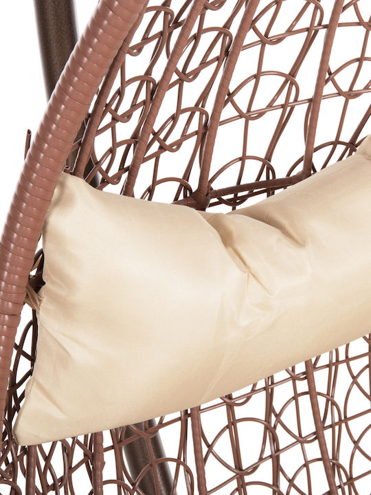 Millie Garten & Veranda Schaukel mit Basis und Kissen Sessel Rattan Braun L95xB95xH195cm
