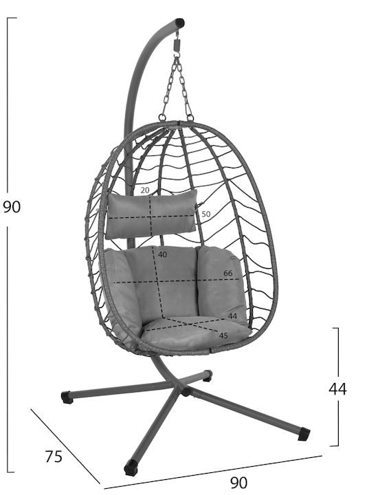 Millie Rattan Swing Nest with Stand Gray L90xW75xH190cm