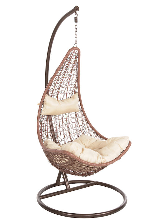 Millie Garten & Veranda Schaukel mit Basis und Kissen Sessel Rattan Braun L95xB95xH195cm