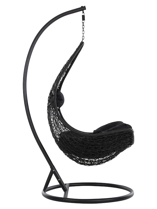 Millie Garten & Veranda Schaukel mit Basis und Kissen Sessel Rattan Schwarz L95xB95xH195cm