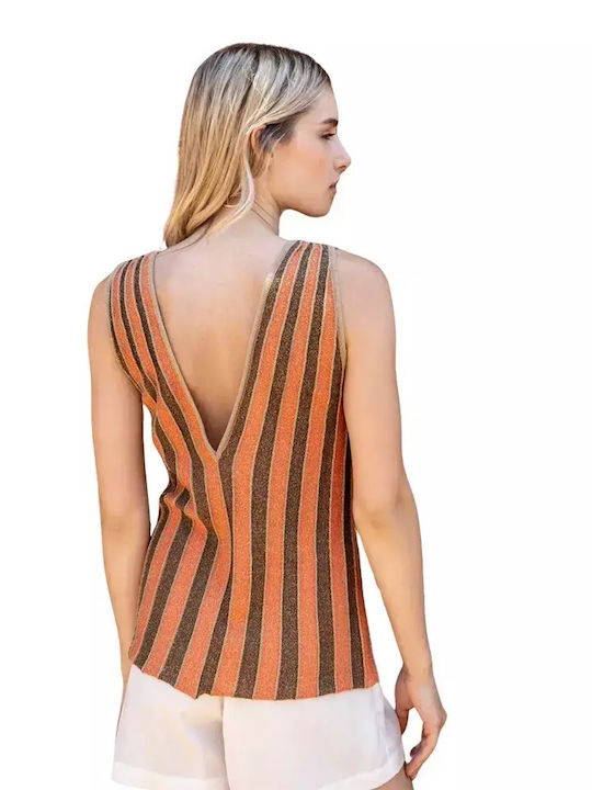 Aggel Damen Bluse Ärmellos Orange/bronze/tan Gold