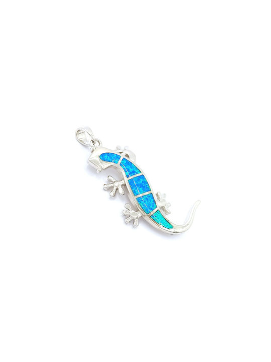 925 Silver Plated Iguana Design Pendant with Blue Opal Stone